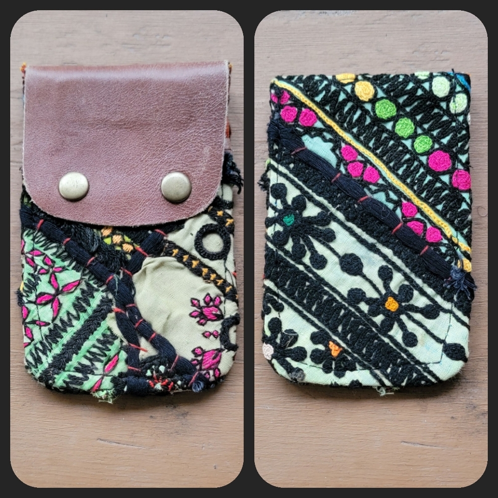 🍳🧠 Free People Boho Embroidered Repurposed vtg banjara hippie Wallet card case